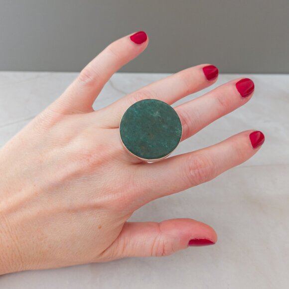 Large Sterling Silver & Aventurine Modernist Ring (Size 7.75) - Picture 16 of 17